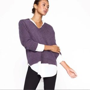 Brochu Walker Looker Layered V-Neck Wool Cashmere Collared Sweater Atlas Melange